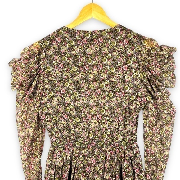 Walter Baker Rita Wrap Effect Georgette Peplum Top, Multicolor Floral, Size S - Picture 10 of 11